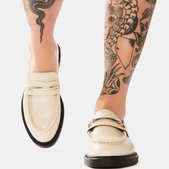 Vagabond Shoes - Vagabond Alex Cream Beige Leather Silver Buckle Loafers Shoes Platform NWOB 38